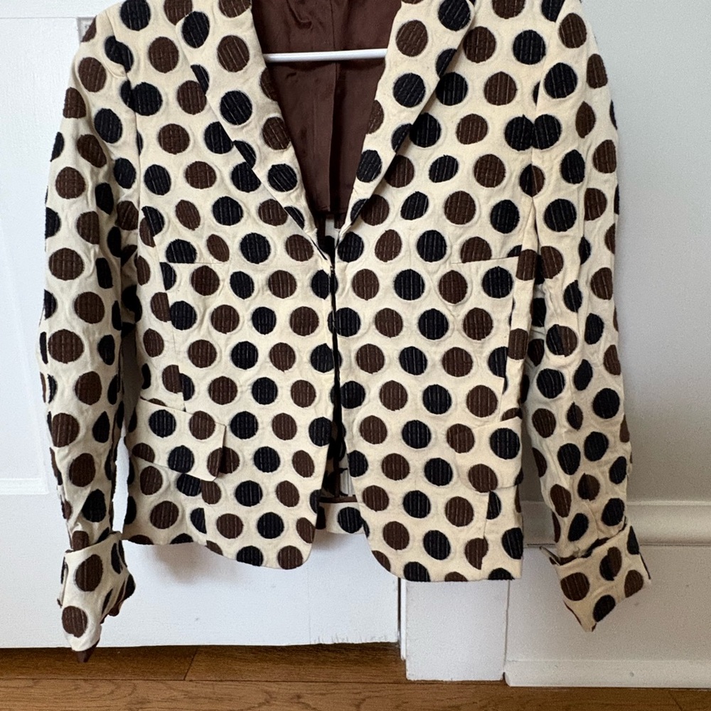Cream and Brown Polka Dot Blazer with Tailored Fit